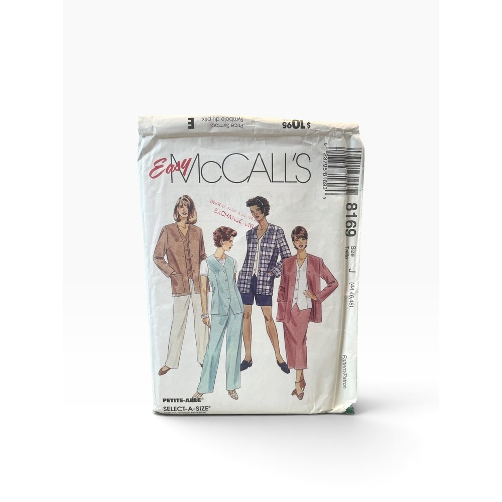 McCall's 8169 Jacket Vest Pants Shorts Skirt Size J (44-46-48) 1990s Petite